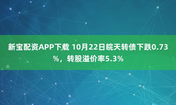 新宝配资APP下载 10月22日皖天转债下跌0.73%，转股溢价率5.3%